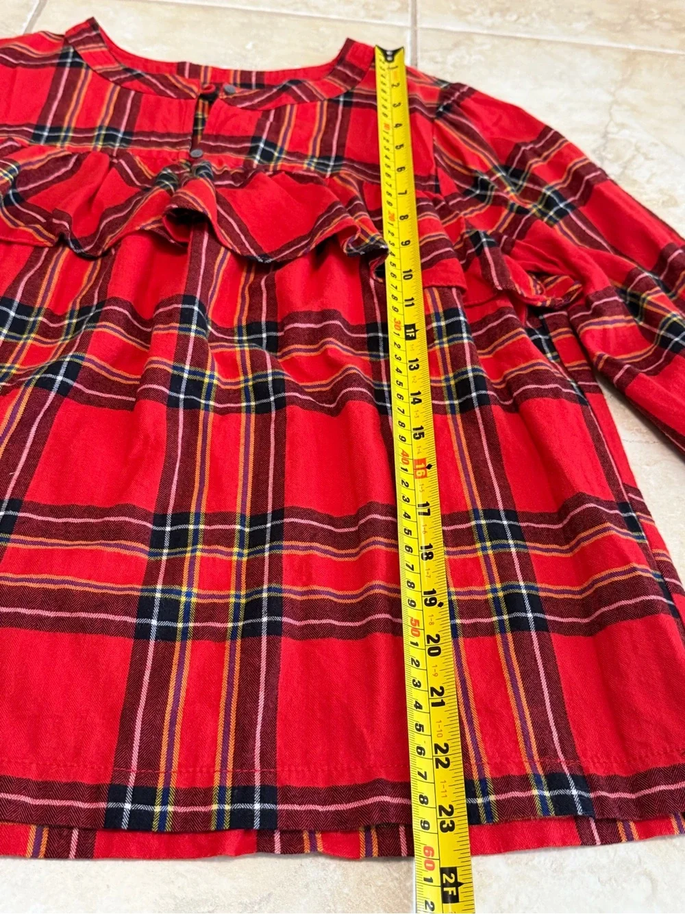 J.Crew Girls Small Red Plaid Ruffle Tunic Top Long Sleeve Holiday Christmas